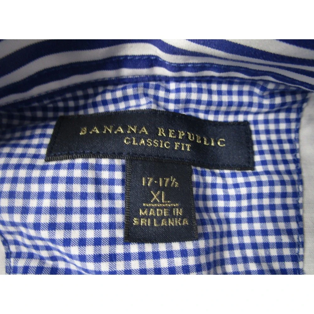 Banana Republic Shirt Mens XL‎ Blue Checked Button Up Long Sleeve Cotton